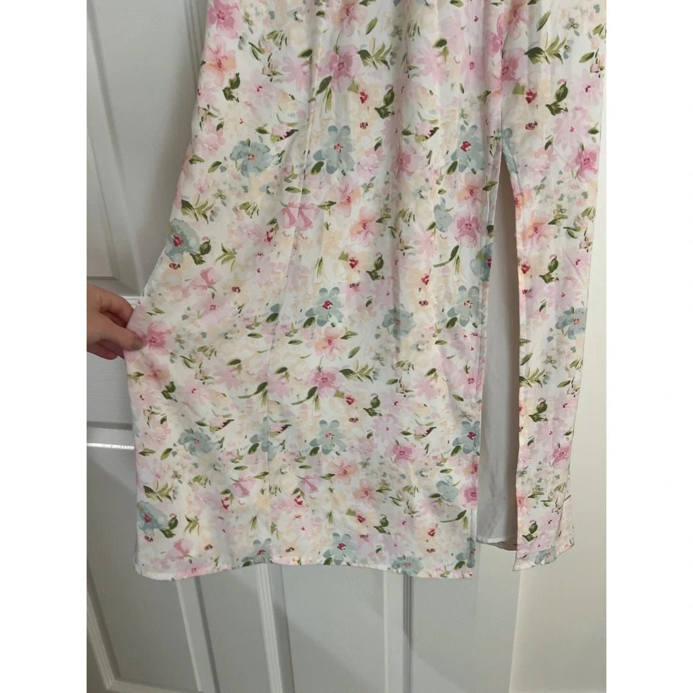 Abercrombie & Fitch Floral Twist Front Maxi Dress Pastel Pink Blue Slit Smocked